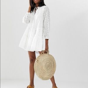 ASOS DESIGN tiered trapeze mini dress in broderie